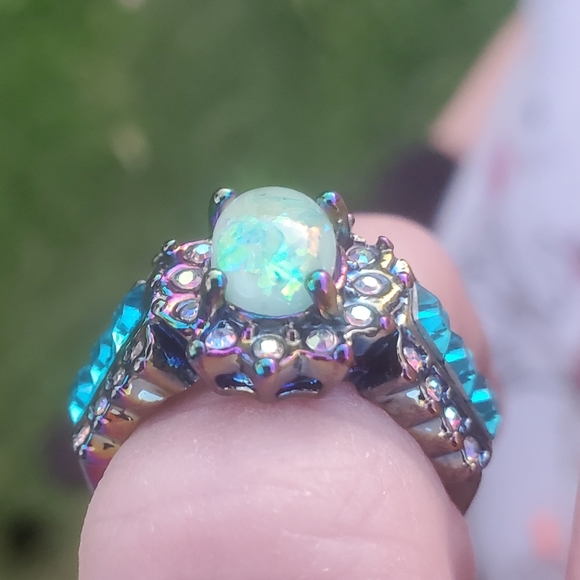 New Blue Fire Opal Rainbow Hematite Ring. - Picture 2 of 16